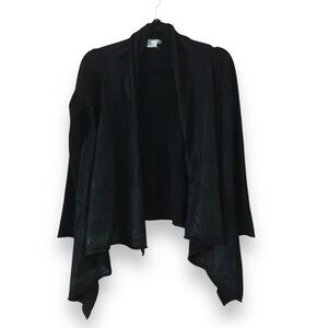 Sarah Pacini Open Front Asymmetrical Cardigan Black Faux Leather One Size